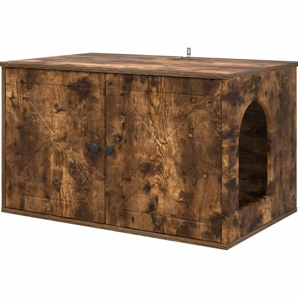 vidaXL Maison pour chat Chêne fumé 85 x 55 x 50 cm Bois d'ingénierie