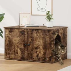 vidaXL Maison pour chat Chêne fumé 85 x 55 x 50 cm Bois d'ingénierie