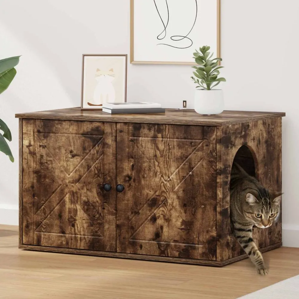 vidaXL Maison pour chat Chêne fumé 85 x 55 x 50 cm Bois d'ingénierie