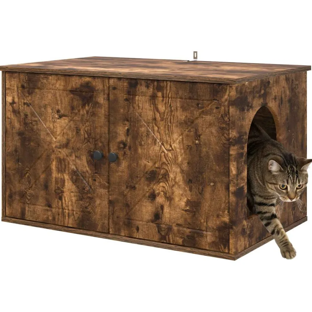 vidaXL Maison pour chat Chêne fumé 85 x 55 x 50 cm Bois d'ingénierie