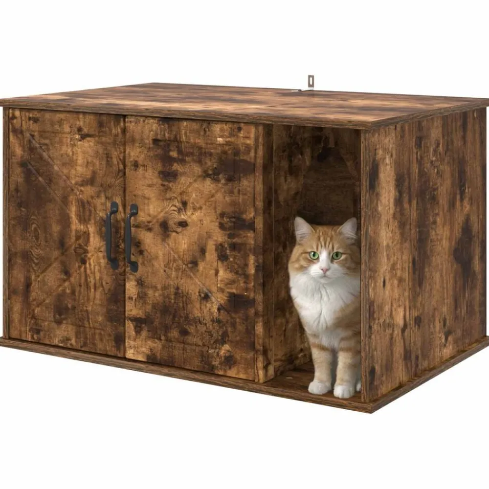 vidaXL Maison pour chat Chêne fumé 85 x 55 x 50 cm Bois d'ingénierie
