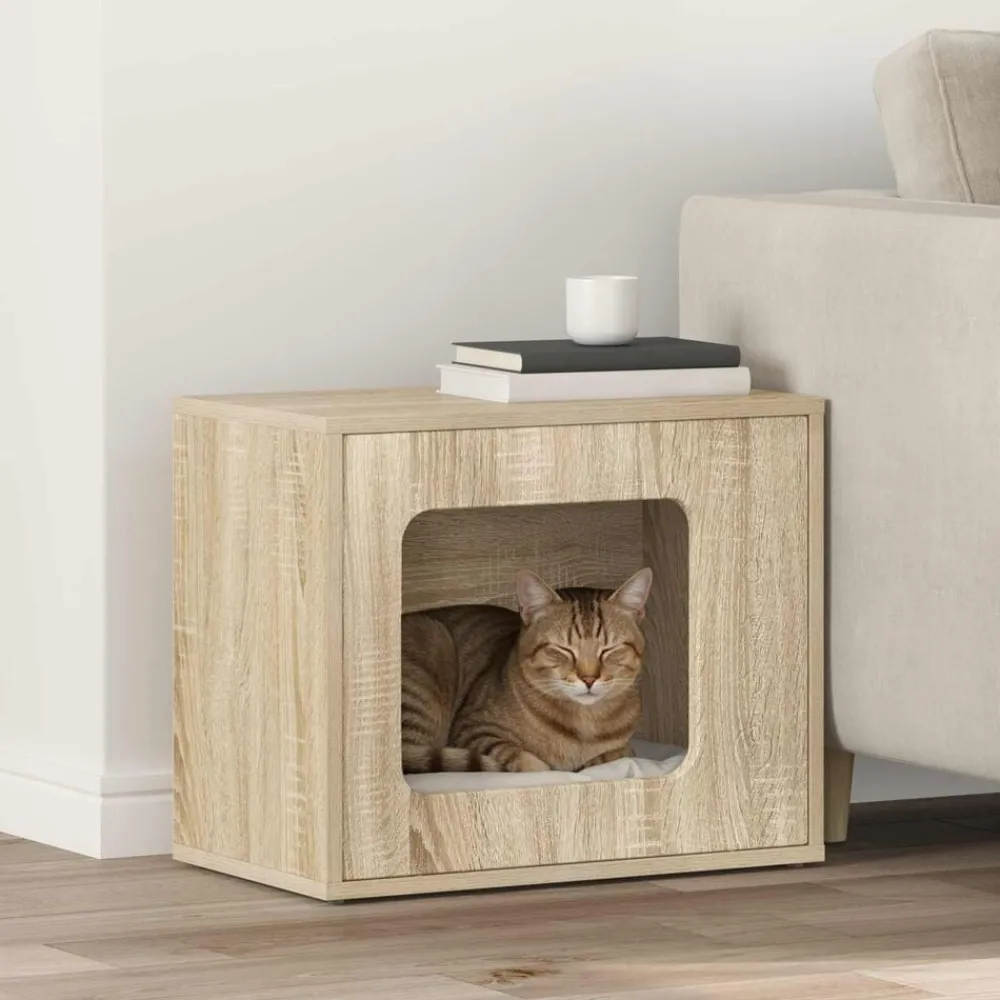 Articles Pour Animaux De Compagnie-vidaXL Maison pour chat Sonoma 51 x 30 x 42,5 cm Bois d'ingénierie Chêne sonoma