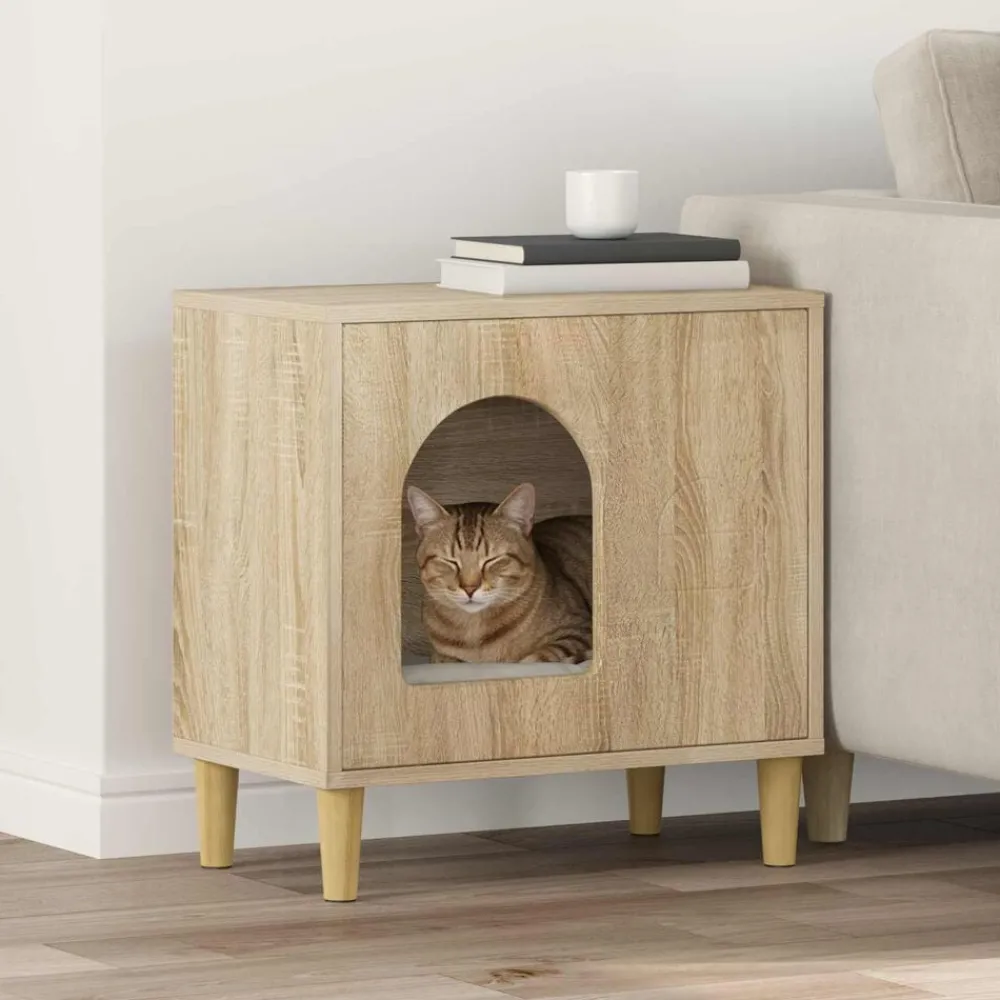 Articles Pour Animaux De Compagnie-vidaXL Maison pour chat Sonoma 51 x 30 x 52 cm Bois d'ingénierie Chêne sonoma