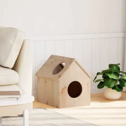 Articles Pour Animaux De Compagnie-vidaXL Maison pour chat 41x50x50 cm bois de pin massif Naturel