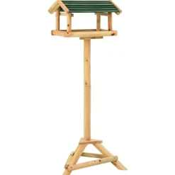 Décorations-vidaXL Mangeoire à oiseaux et support 37x28x100cm Bois de sapin massif