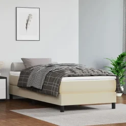 Lits & Accessoires-vidaXL Matelas de lit à ressorts ensachés fermeté moyenne Crème 80x200x20cm Similicuir Cr&egrave;me
