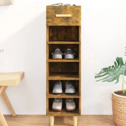 vidaXL Meuble à chaussures Chêne fumé 30x35x105 cm Bois d'ingénierie