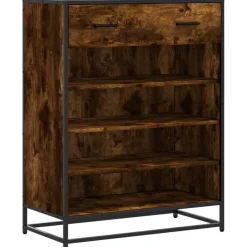 Produits Ménagers-vidaXL Meuble à chaussures chêne fumé bois d'ingénierie et métal Ch&ecirc;ne fumé