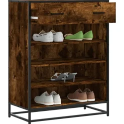 Produits Ménagers-vidaXL Meuble à chaussures chêne fumé bois d'ingénierie et métal Ch&ecirc;ne fumé