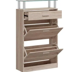 Produits Ménagers-vidaXL Meuble à chaussures avec tiroir et plateau en verre Bois Ch&ecirc;ne