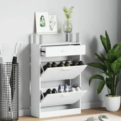 vidaXL Meuble à chaussures avec tiroir et plateau en verre Bois