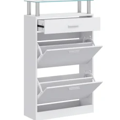 vidaXL Meuble à chaussures avec tiroir et plateau en verre Bois
