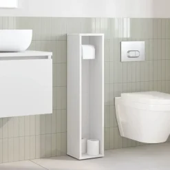 Ensembles De Meubles-vidaXL Meuble de salle de bain avec porte-rouleau 20,5x20x90 cm Blanc