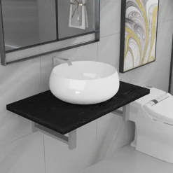 Ensembles De Meubles-vidaXL Meuble de salle de bain en deux pièces Céramique Noir