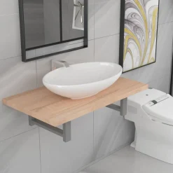 vidaXL Meuble de salle de bain en deux pièces Céramique Chêne