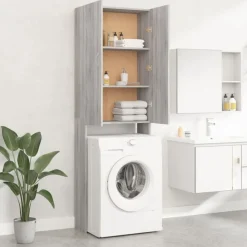 Accessoires Pour Appareils Électroménagers-vidaXL Meuble pour machine à laver 64x25,5x190 cm Sonoma gris