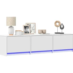 Meubles Tv-vidaXL Meuble TV avec LED 165 x 34 x 40 cm Bois d'ingénierie Blanc