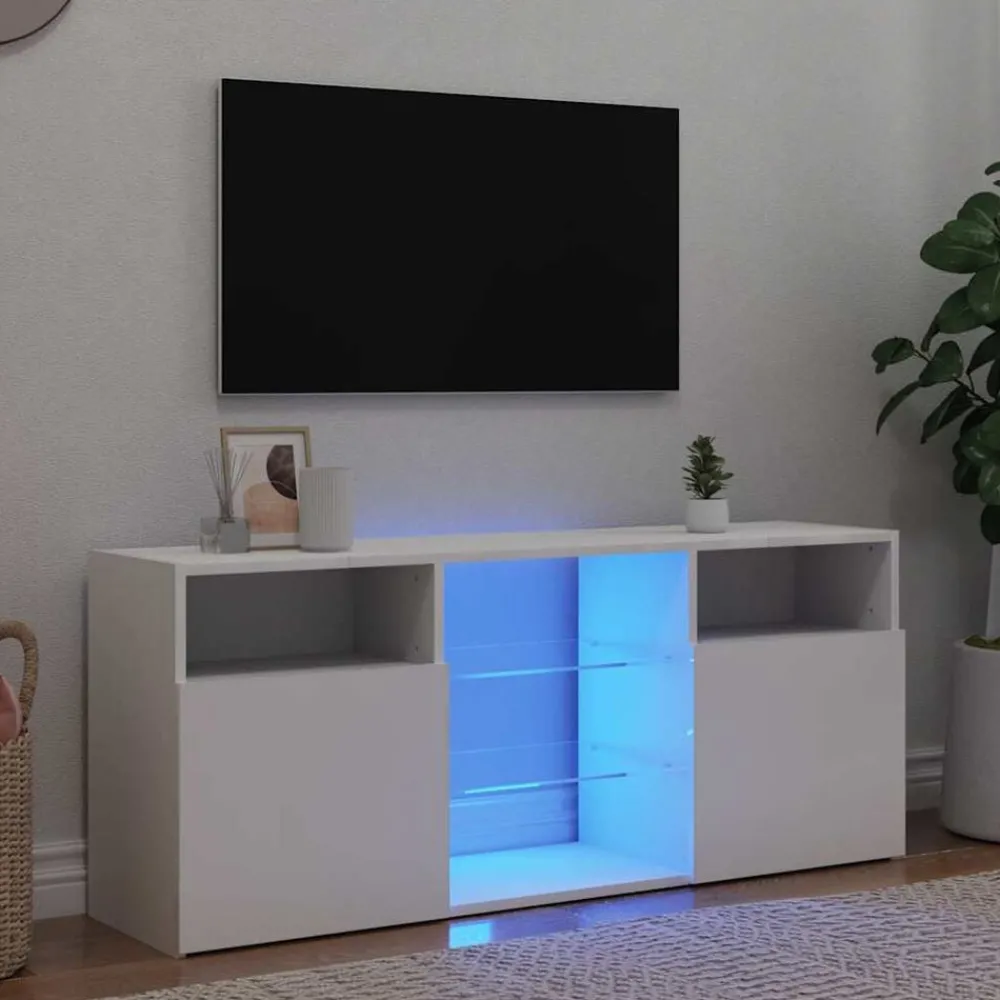 Meubles Tv-vidaXL Meuble TV avec lumières LED 120x30x50 cm Blanc