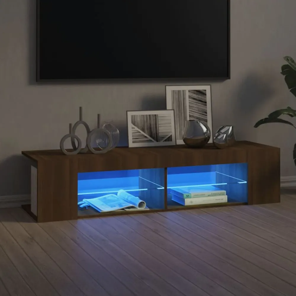 Meubles Tv-vidaXL Meuble TV avec lumières LED chêne marron 135x39x30 cm Chêne marron