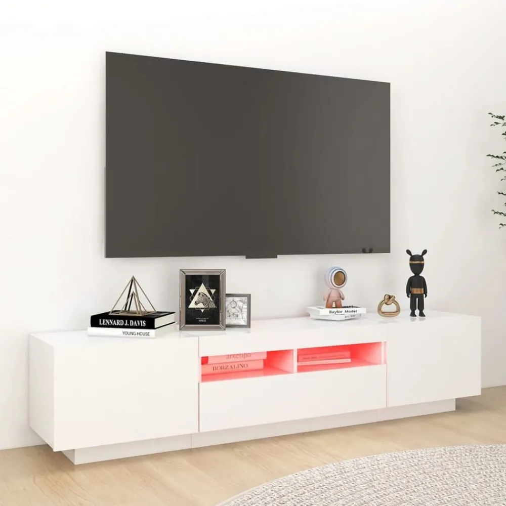 Meubles Tv-vidaXL Meuble TV avec lumières LED 180x35x40 cm Blanc