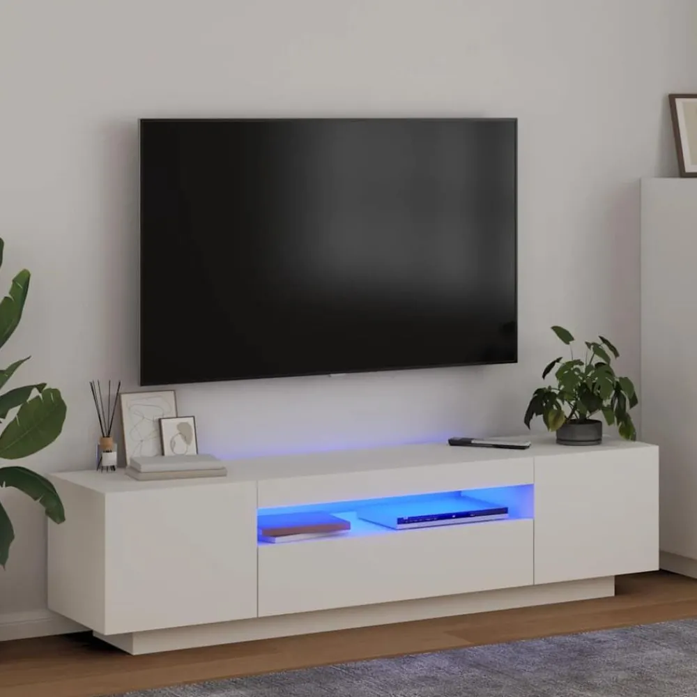 Meubles Tv-vidaXL Meuble TV avec lumières LED 160x35x40 cm Blanc