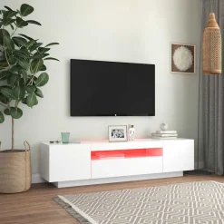 Meubles Tv-vidaXL Meuble TV avec lumières LED 160x35x40 cm Blanc