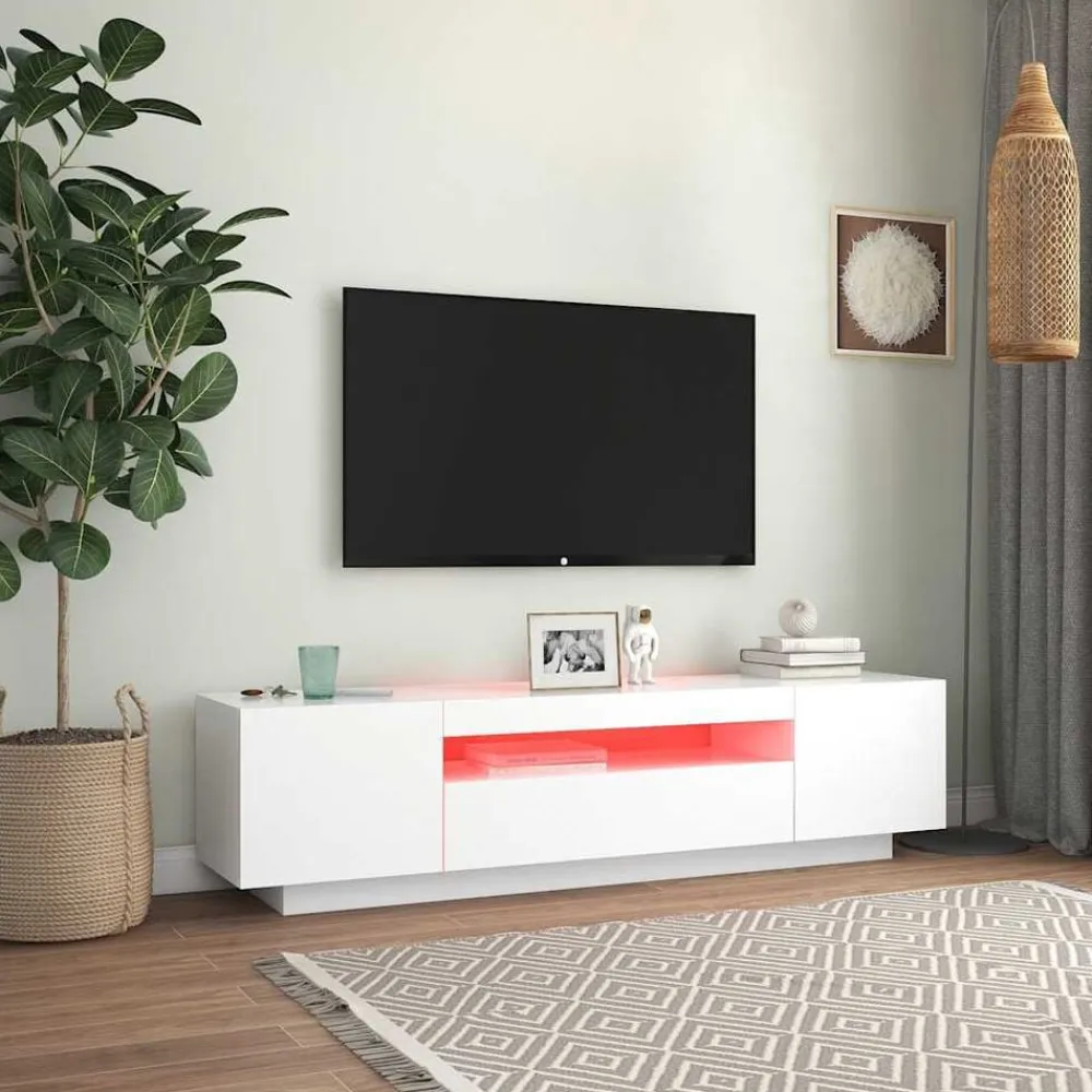 Meubles Tv-vidaXL Meuble TV avec lumières LED 160x35x40 cm Blanc