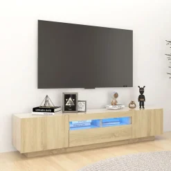 Meubles Tv-vidaXL Meuble TV avec lumières LED Chêne sonoma 180x35x40 cm Ch&ecirc;ne sonoma