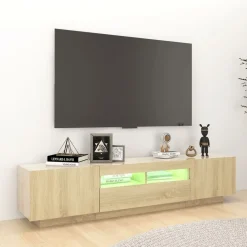 Meubles Tv-vidaXL Meuble TV avec lumières LED Chêne sonoma 180x35x40 cm Ch&ecirc;ne sonoma