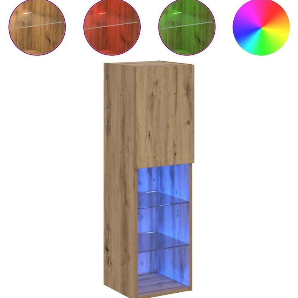 Meubles Tv-vidaXL Meuble TV avec lumières LED chêne artisanal 30,5x30x102 cm chêne artisanal