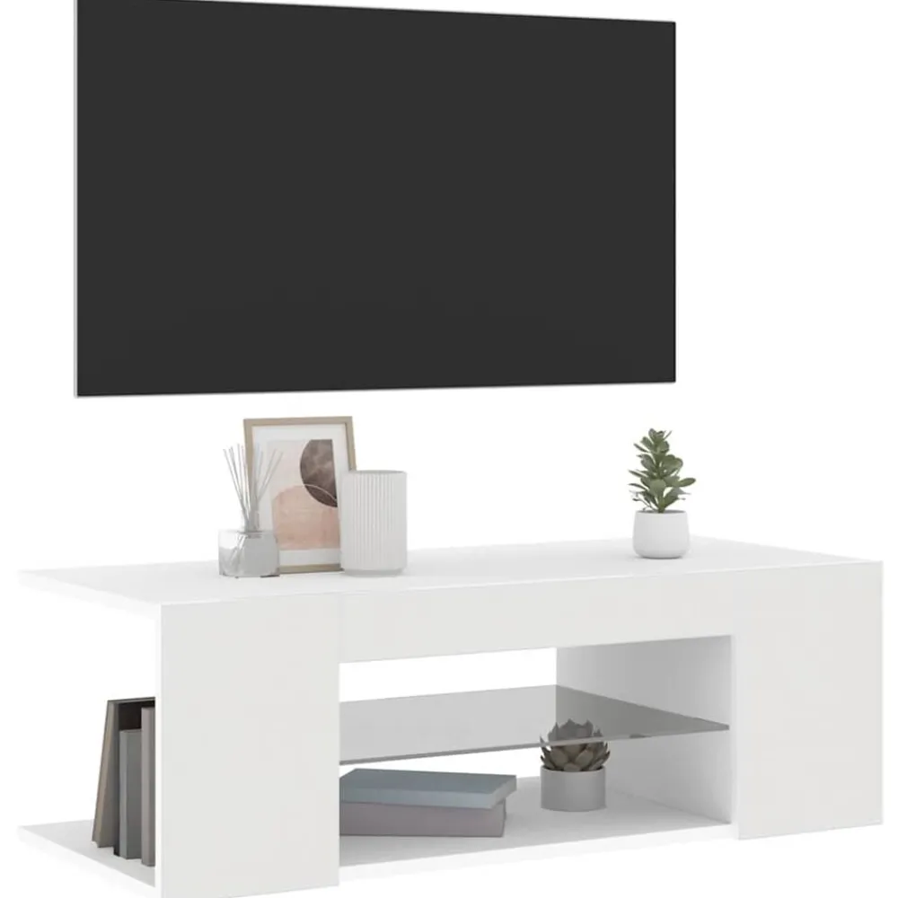 Meubles Tv-vidaXL Meuble TV avec lumières LED 90x39x30 cm Blanc