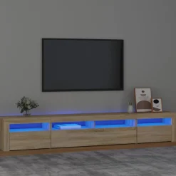 Meubles Tv-vidaXL Meuble TV avec lumières LED Chêne sonoma 240x35x40 cm Ch&ecirc;ne sonoma