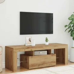 vidaXL Meuble TV avec lumières LED chêne artisanal bois d'ingénierie