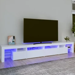 Meubles Tv-vidaXL Meuble TV avec lumières LED 260x36,5x40 cm Blanc
