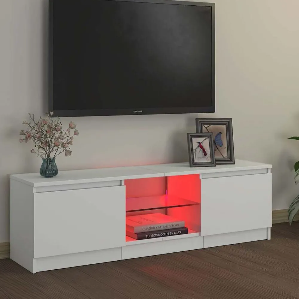 Meubles Tv-vidaXL Meuble TV avec lumières LED 120x30x36 cm Blanc