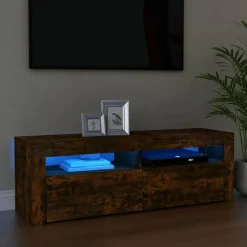 Meubles Tv-vidaXL Meuble TV avec lumières LED Chêne fumé 120x35x40 cm Ch&ecirc;ne fumé