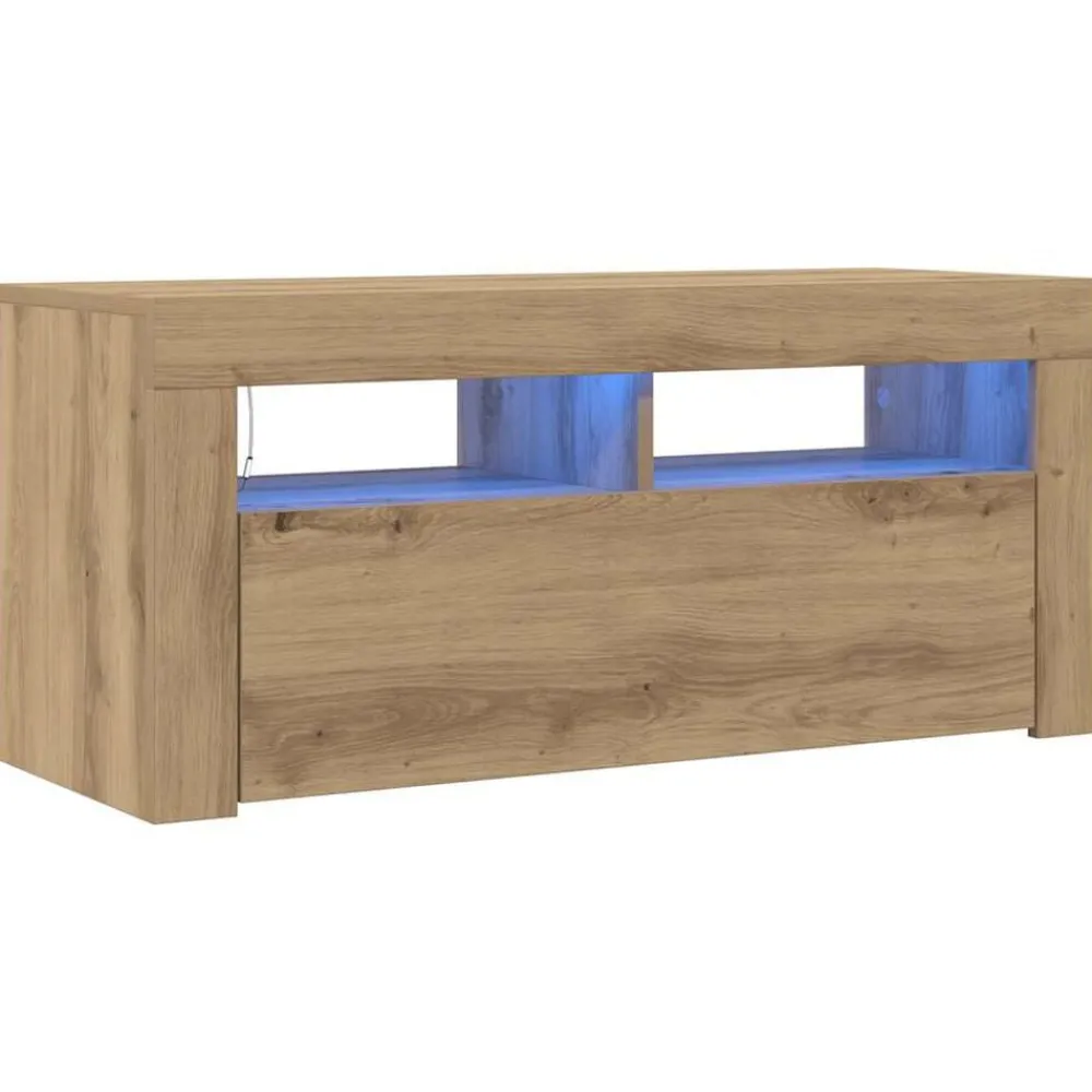 Meubles Tv-vidaXL Meuble TV avec lumières LED chêne artisanal bois d'ingénierie chêne artisanal