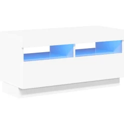 Meubles Tv-vidaXL Meuble TV avec lumières LED 80x35x40 cm Blanc brillant