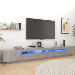Meubles Tv-vidaXL Meuble TV avec lumières LED 300x35x40 cm Gris béton