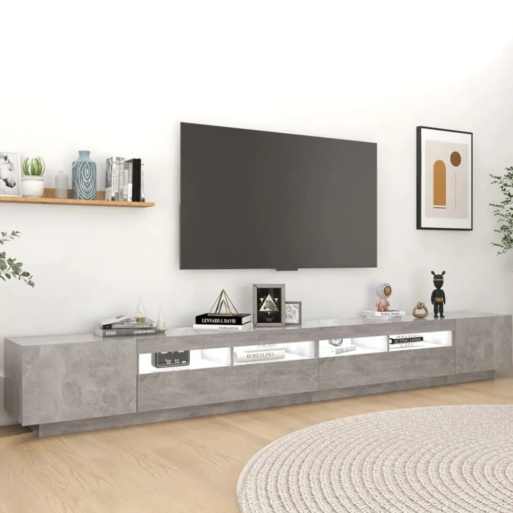Meubles Tv-vidaXL Meuble TV avec lumières LED 300x35x40 cm Gris béton
