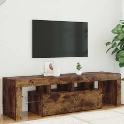 Meubles Tv-vidaXL Meuble TV avec lumières LED Chêne fumé 140x36,5x40 cm Ch&ecirc;ne fumé