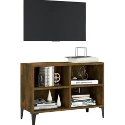 Meubles Tv-vidaXL Meuble TV avec pieds en métal Chêne fumé 69,5x30x50 cm Ch&ecirc;ne fumé