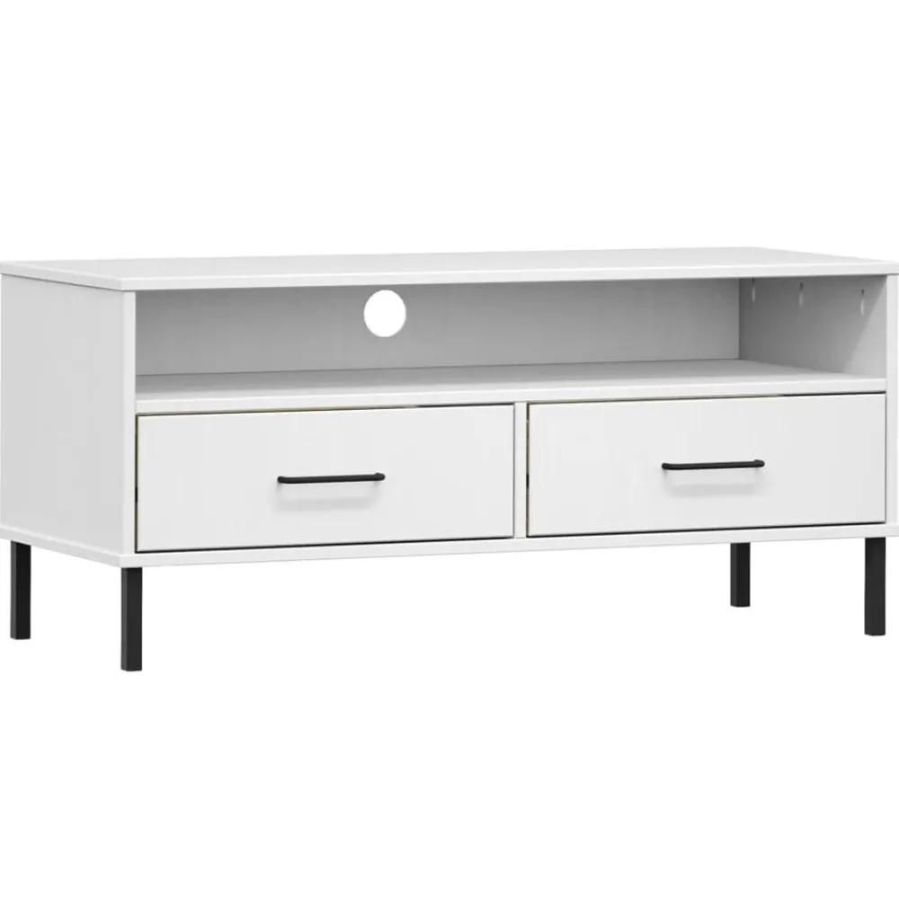 Meubles Tv-vidaXL Meuble TV avec pieds en métal Bois de pin massif OSLO Blanc