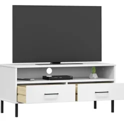 Meubles Tv-vidaXL Meuble TV avec pieds en métal Bois de pin massif OSLO Blanc
