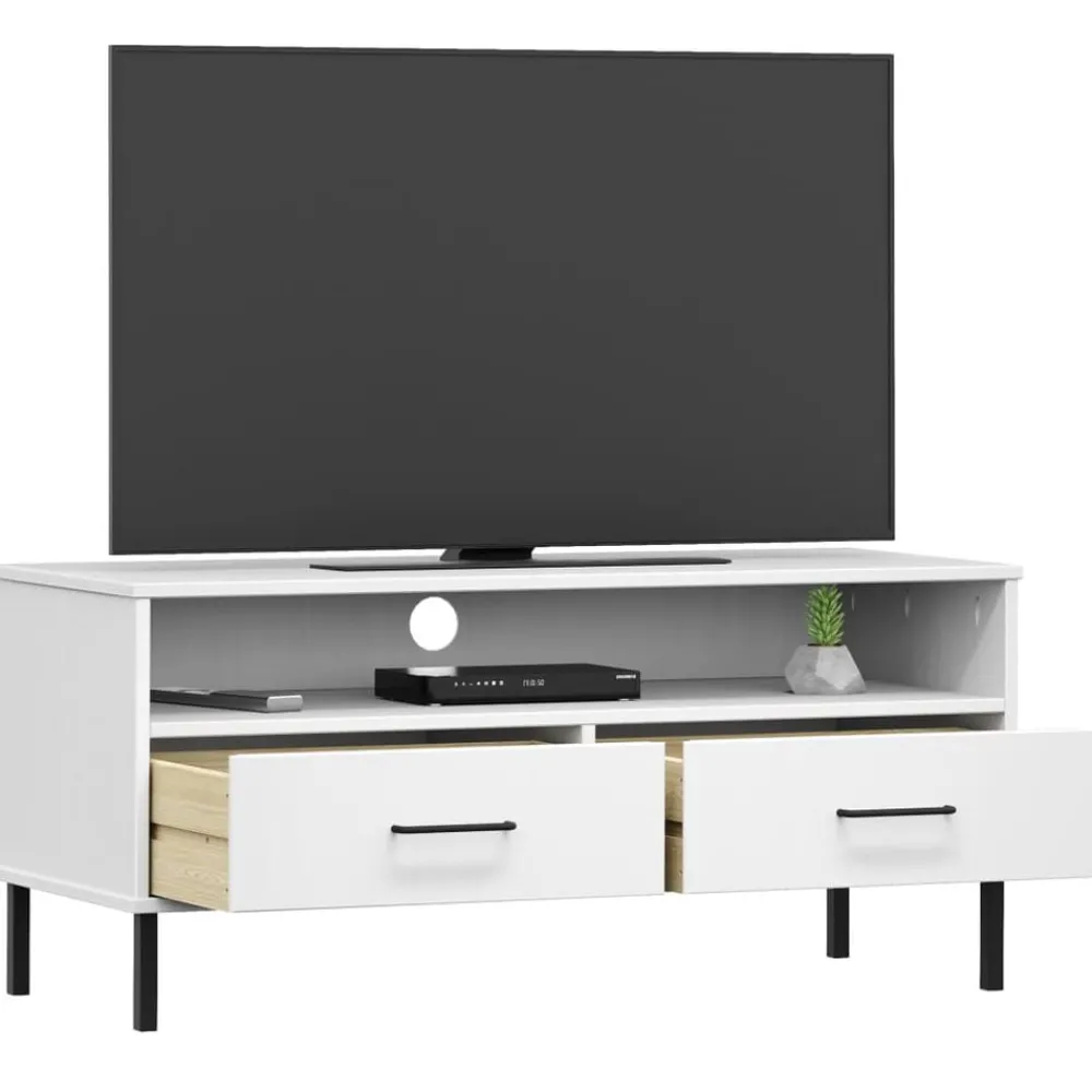 Meubles Tv-vidaXL Meuble TV avec pieds en métal Bois de pin massif OSLO Blanc