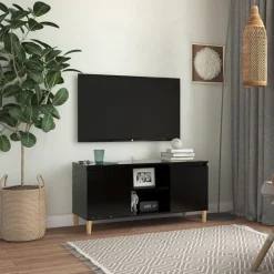 Meubles Tv-vidaXL Meuble TV avec pieds en bois massif 103,5x35x50 cm Noir