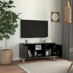 Meubles Tv-vidaXL Meuble TV avec pieds en bois massif 103,5x35x50 cm Noir