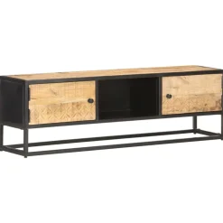 vidaXL Meuble TV avec porte sculptée 130x30x40cm Bois de manguier brut