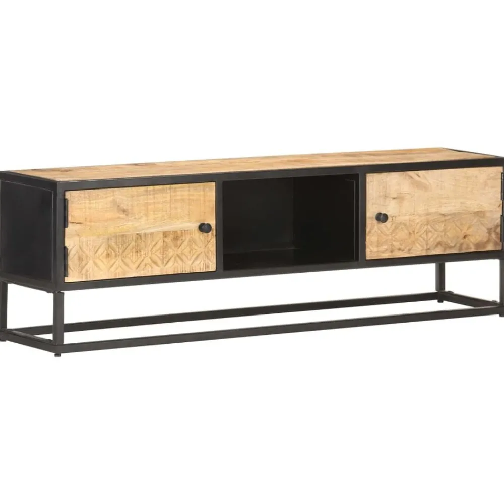 vidaXL Meuble TV avec porte sculptée 130x30x40cm Bois de manguier brut