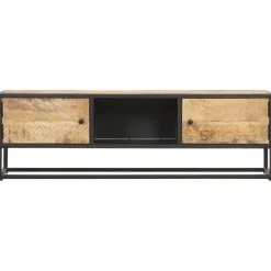 vidaXL Meuble TV avec porte sculptée 130x30x40cm Bois de manguier brut